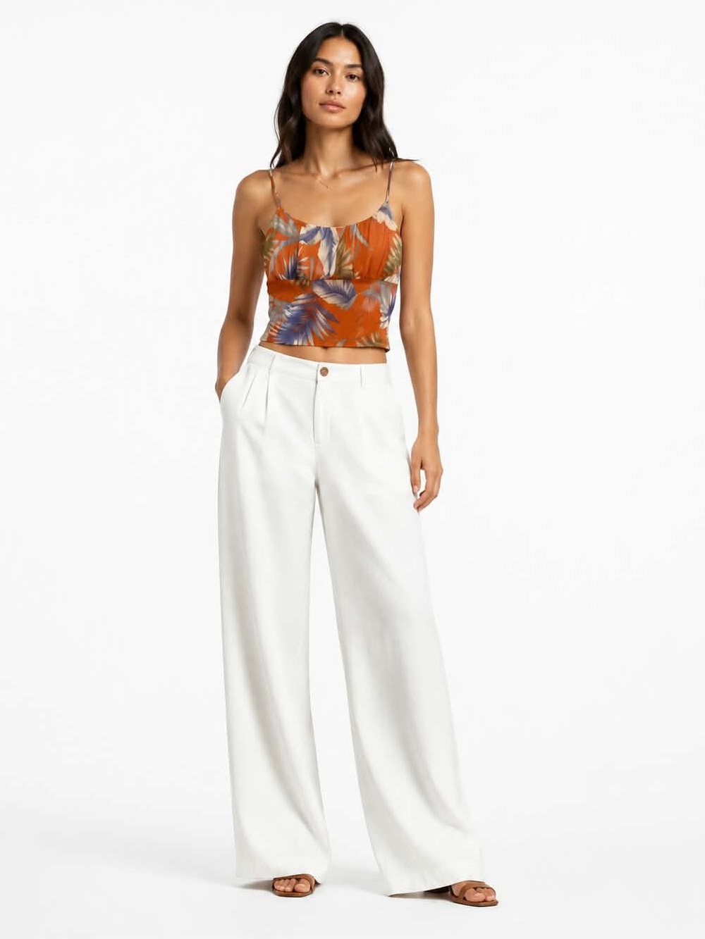 4/$20➡️ Shelly Tropical Orange Mesh Crop Cami Top Ruched Bust – Size Small EUC